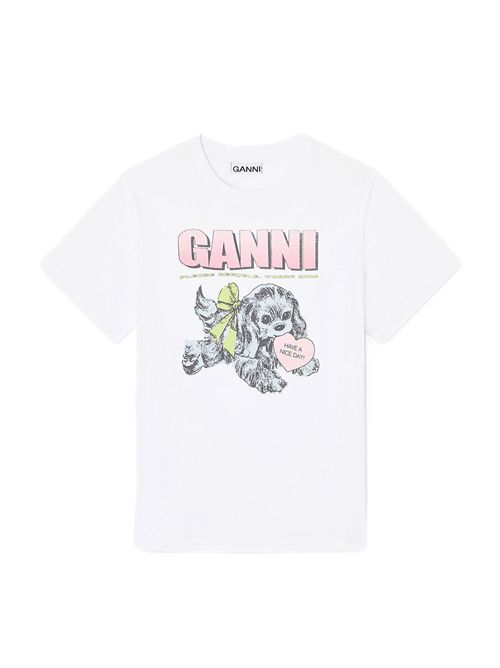 Bright White White Puppy T-shirt Ganni | T4334151 BRIGHT WHITE